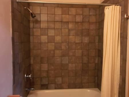  Wood floor installed with custome standing shower 
