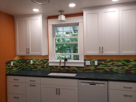  Large kitchen with unique tile design 