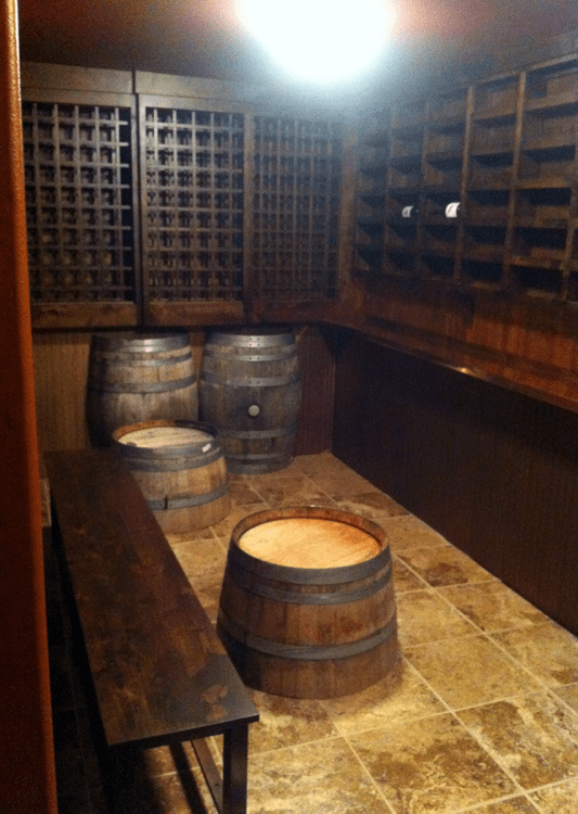  Wine room with custom wooden racks 